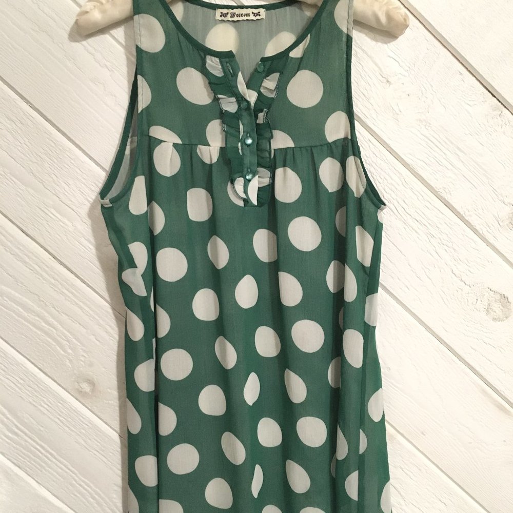 Womens green and white polka dot sleeveless blouse